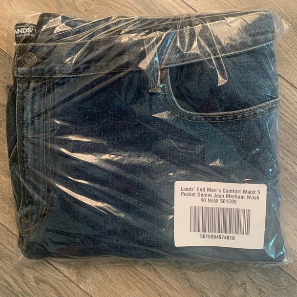 NWT LANDS' END MEN'S COMFORT WAIST 5 POCKET DENIM JEANS MEDIUM WASH 48X32 - Picture 6 of 8